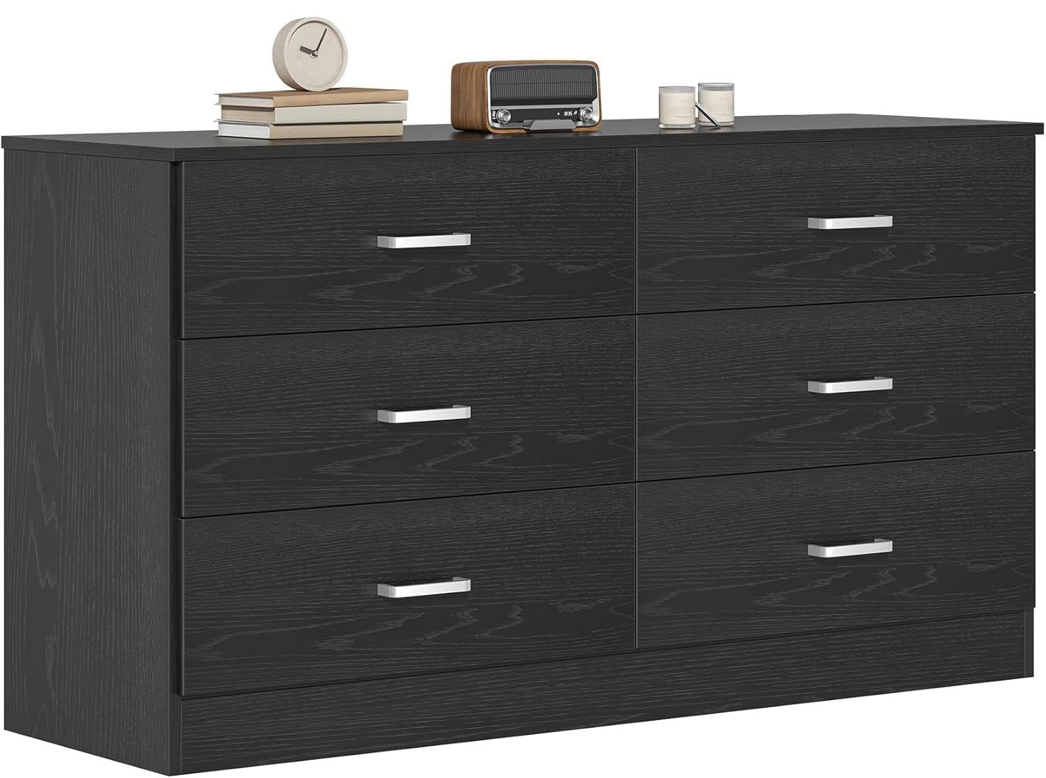 Bigbiglife 6-Drawer Wooden Dresser for Bedroom - Modern Double Dresser with Deep Storage Drawers, Large Chest of Drawers Organizer for Clothes, Bedding & Accessories - Perfect for Living Room, Closet or Nursery (Black, 15.8