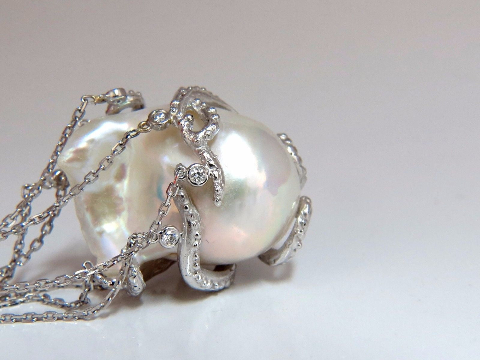 GIA Certified 30mm Baroque Pearl Catseye Octopus Diamond Dangle Earrings - Elegant Statement Jewelry for Weddings, Parties & Special Occasions