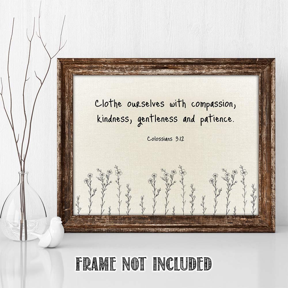 TJ Originals - Inspirational Christian Bible Verse Wall Art Print (Colossians 3:12) - 11x14 Scripture Decor with Wild Flowers - Perfect for Home, Office & Church Decor - Thoughtful Gift for Women, Family & Friends (Birthday, Housewarming, Religious Occasions)