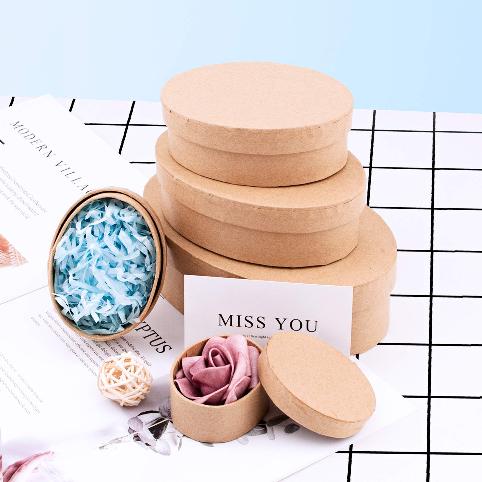 WANDIC Set of 5 Oval Mini Kraft Paper Mache Boxes with Lids - Perfect for Crafting, Jewelry Storage, Cosmetics & Home Organization - Great for DIY Projects, Gift Wrapping & Party Favors