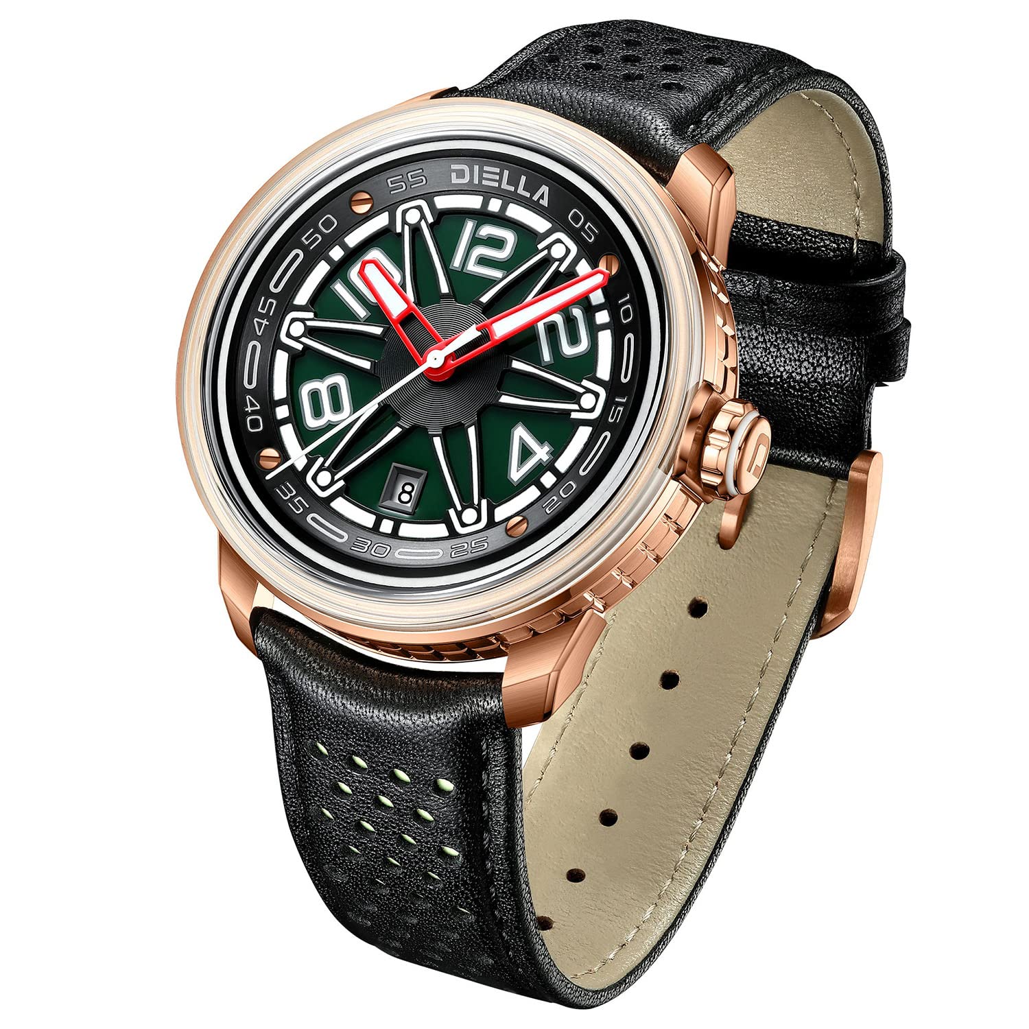Diella Automatic Men's Watch - Black Leather Strap, Mechanical Movement, Waterproof, Luminous Hands, Date Display (Model AD6029) | Perfect for Business, Formal Occasions & Everyday Wear