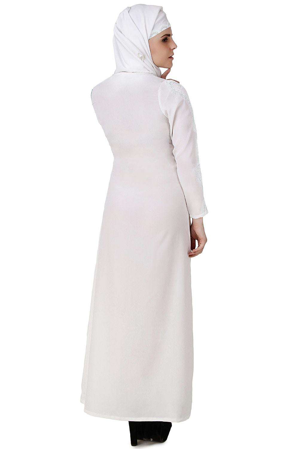 Elegant White Front Open Cotton Abaya for Women - Modest Islamic Prayer Dress - Perfect for Mosque, Eid, and Special Occasions