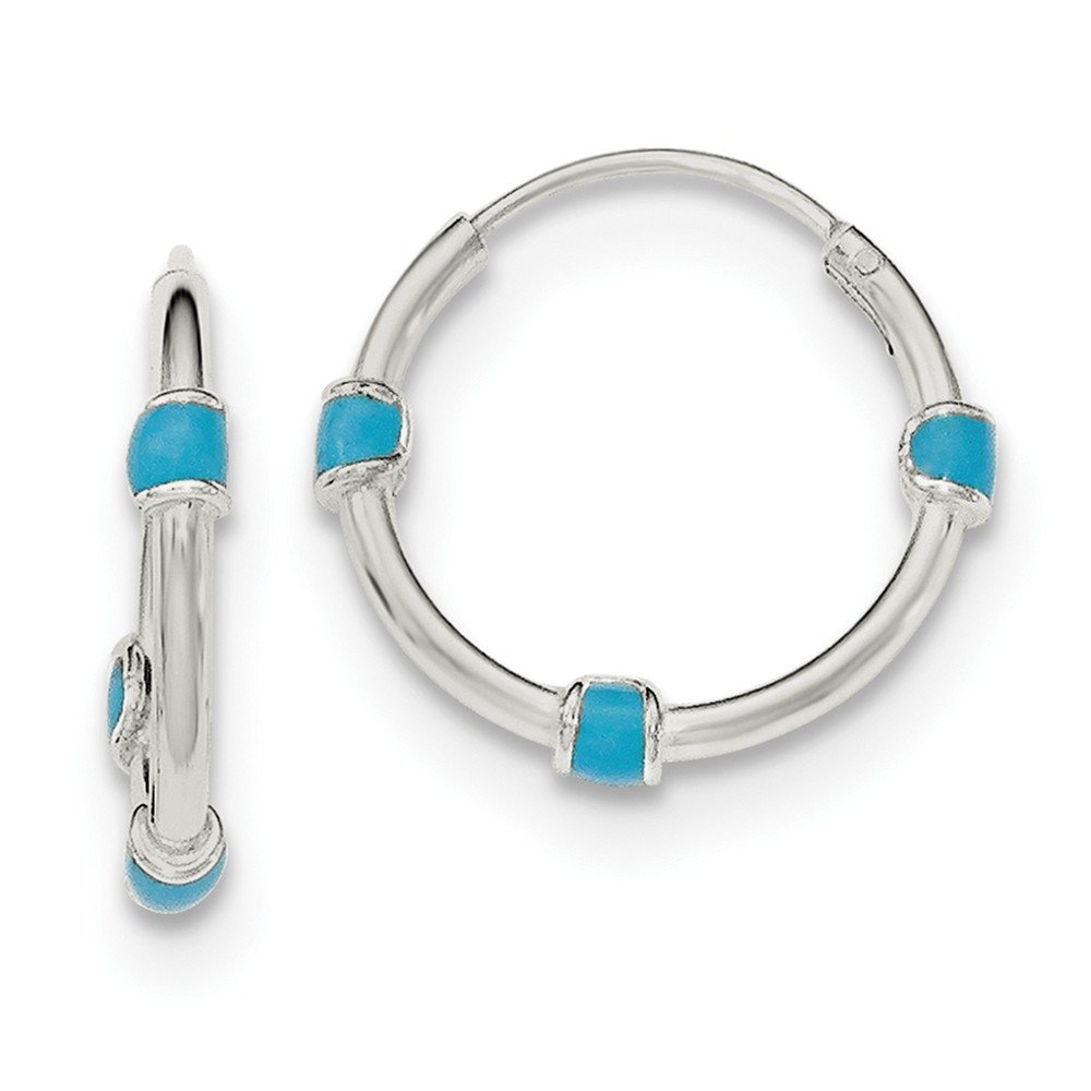 Sterling Silver Polished Light Blue Enamel Hoop Earrings for Women | Elegant Dangle Hoops for Everyday Wear, Parties & Gifts | Hypoallergenic Fashion Jewelry