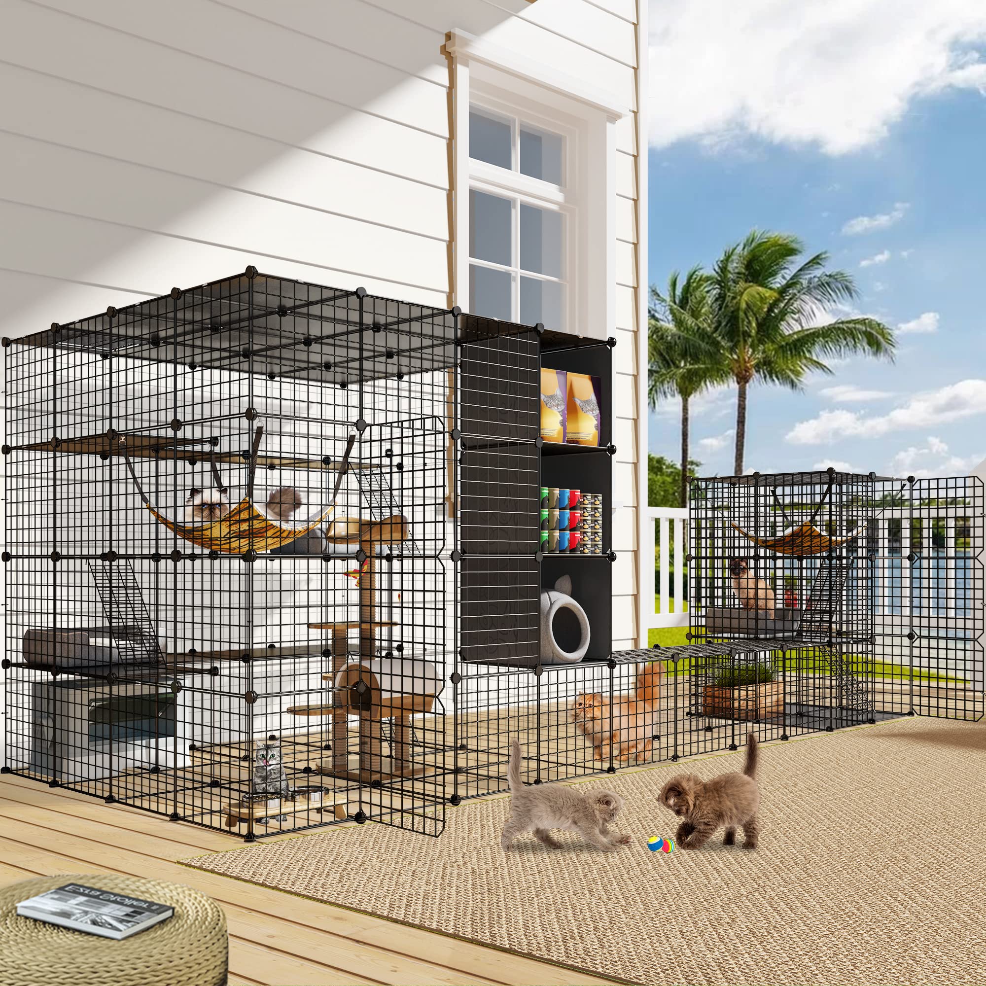 YITAHOME Large Cat Cage for Indoor & Outdoor Use - DIY Pet Kennel Playpen with Hammock - Spacious Cat Enclosure for 1-6 Cats - Perfect for Backyard, Patio, or Home Use