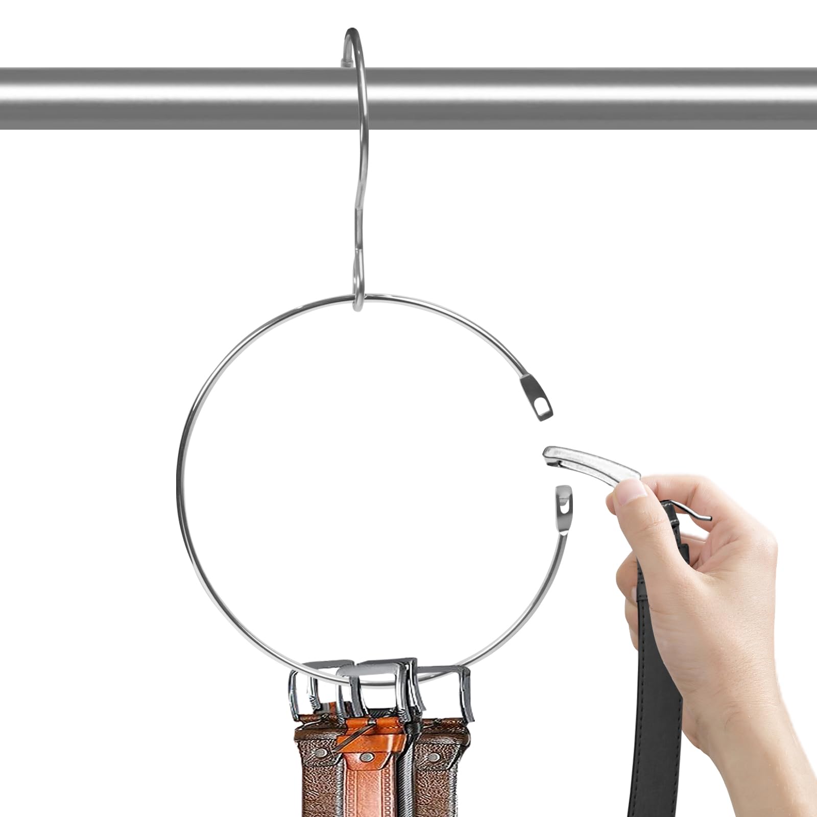 2 Pack Belt Organizer for Closet - Chrome Ring Hanger for Belts, Ties, Scarves & Accessories Storage | Space-Saving Closet Organizer for Men & Women | Perfect for Bedroom, Walk-in Closet & Dorm Room Organization