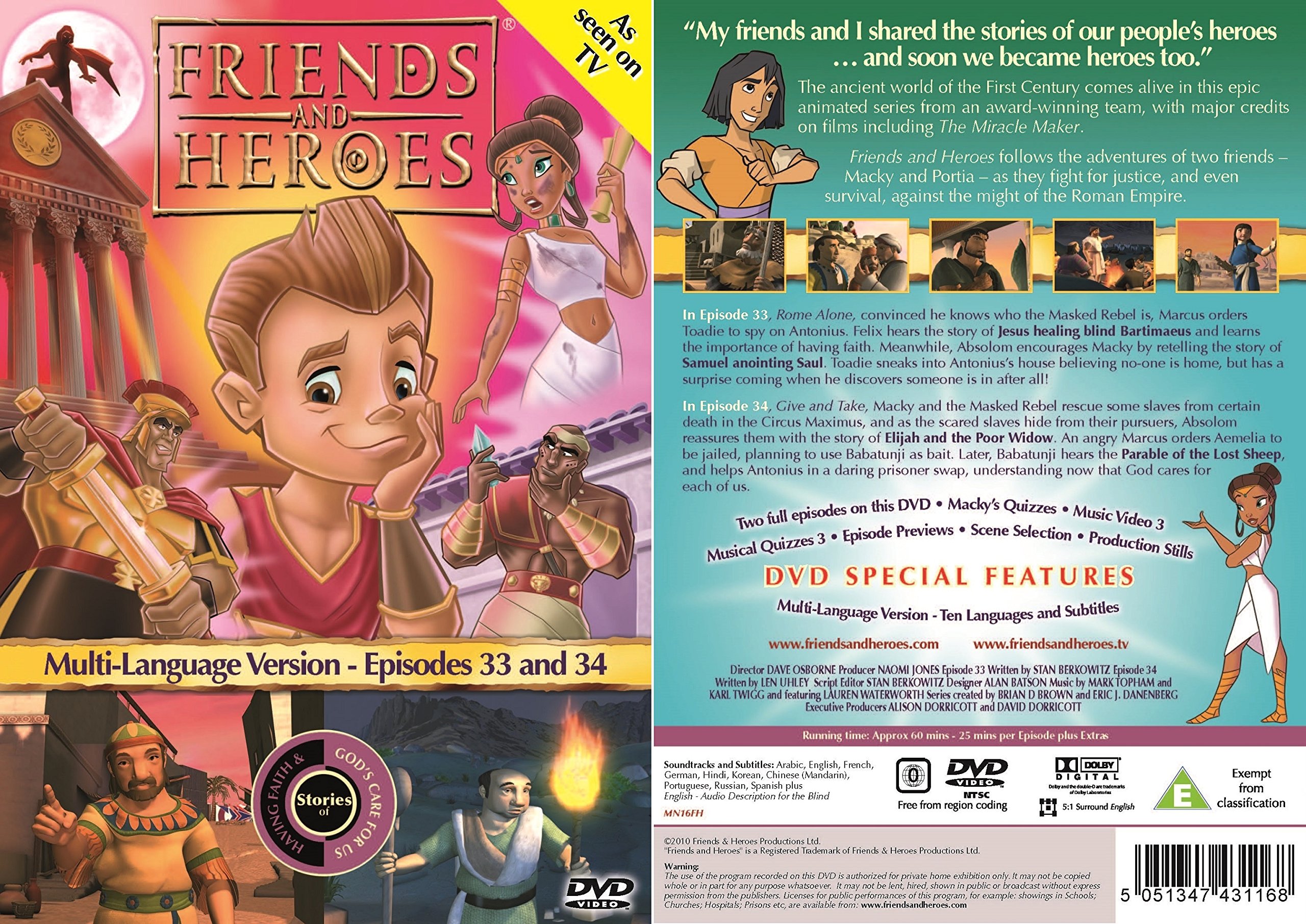 Friends and Heroes DVD Series 3-Pack - Multi-Language Bible Stories for Kids (Last Supper, Ten Commandments) | Christian Children's Entertainment & Sunday School Teaching Resource