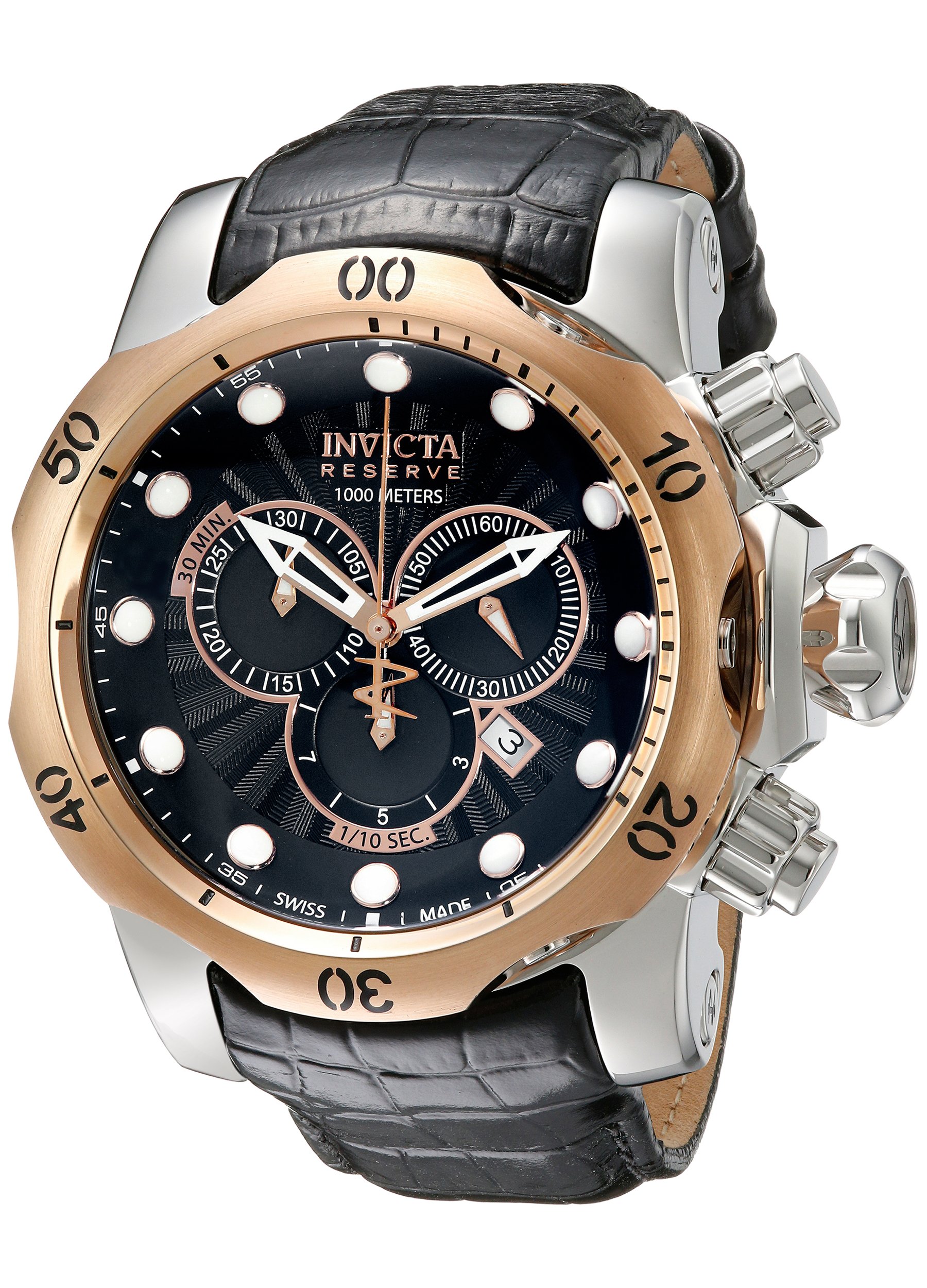 Invicta Men's 0360BBB Venom Reserve Chronograph Watch - Black Dial, Black Leather Strap, Water Resistant, Swiss Movement | Perfect for Business, Formal Events & Luxury Gift Giving