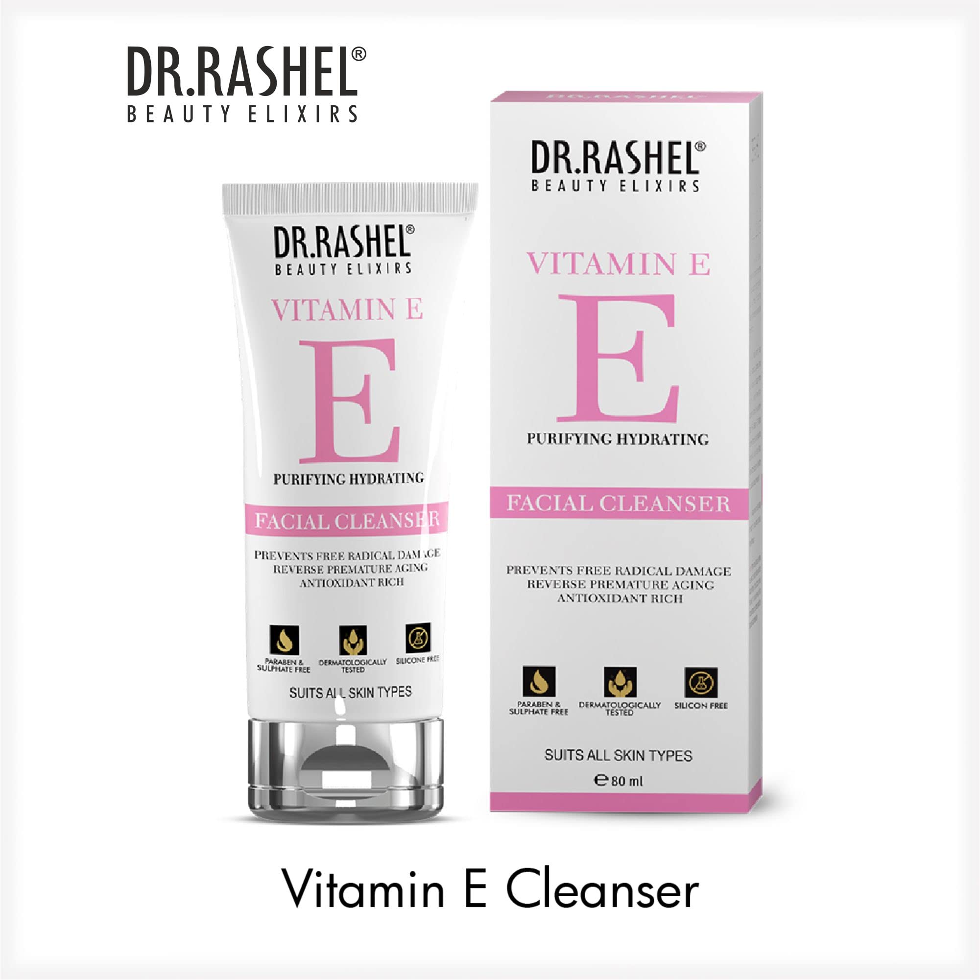 DR. RASHEL Vitamin E Facial Cleanser - Purifying & Hydrating Face Wash for Glowing Skin | Sulfate & Paraben Free | Gentle Daily Cleanser for Dry, Oily & Sensitive Skin | Perfect for Morning & Night Skincare Routine