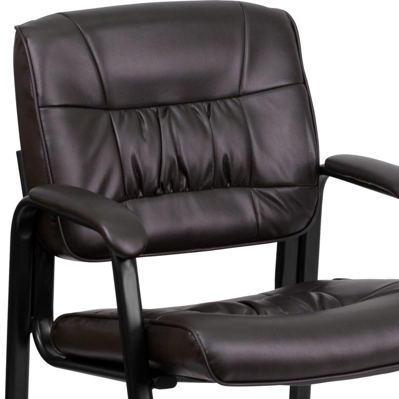 Premium FLASH Haeger Leather Executive Office Chair - Black Metal Frame Reception Seating for Professional Workspaces & Conference Rooms