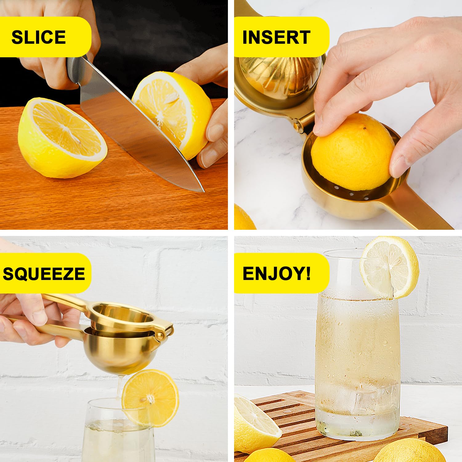 Premium Stainless Steel Lemon Squeezer - Heavy Duty Manual Citrus Juicer for Lemon, Lime & Orange - Rose Gold Bar Tool for Cocktails, Cooking & Healthy Juicing