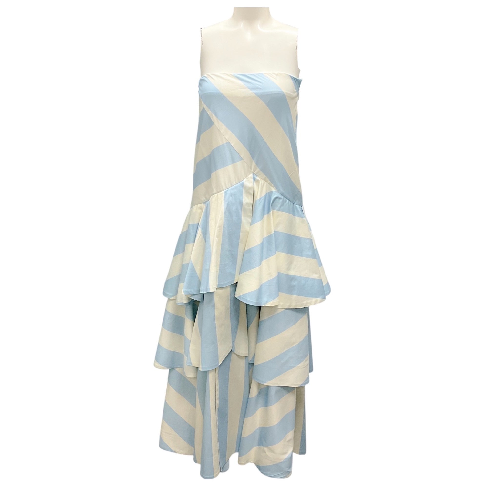 Elegant Mestiza Blue Stripe Victoria Gown - Traditional Filipino Formal Dress for Weddings, Debuts & Special Occasions
