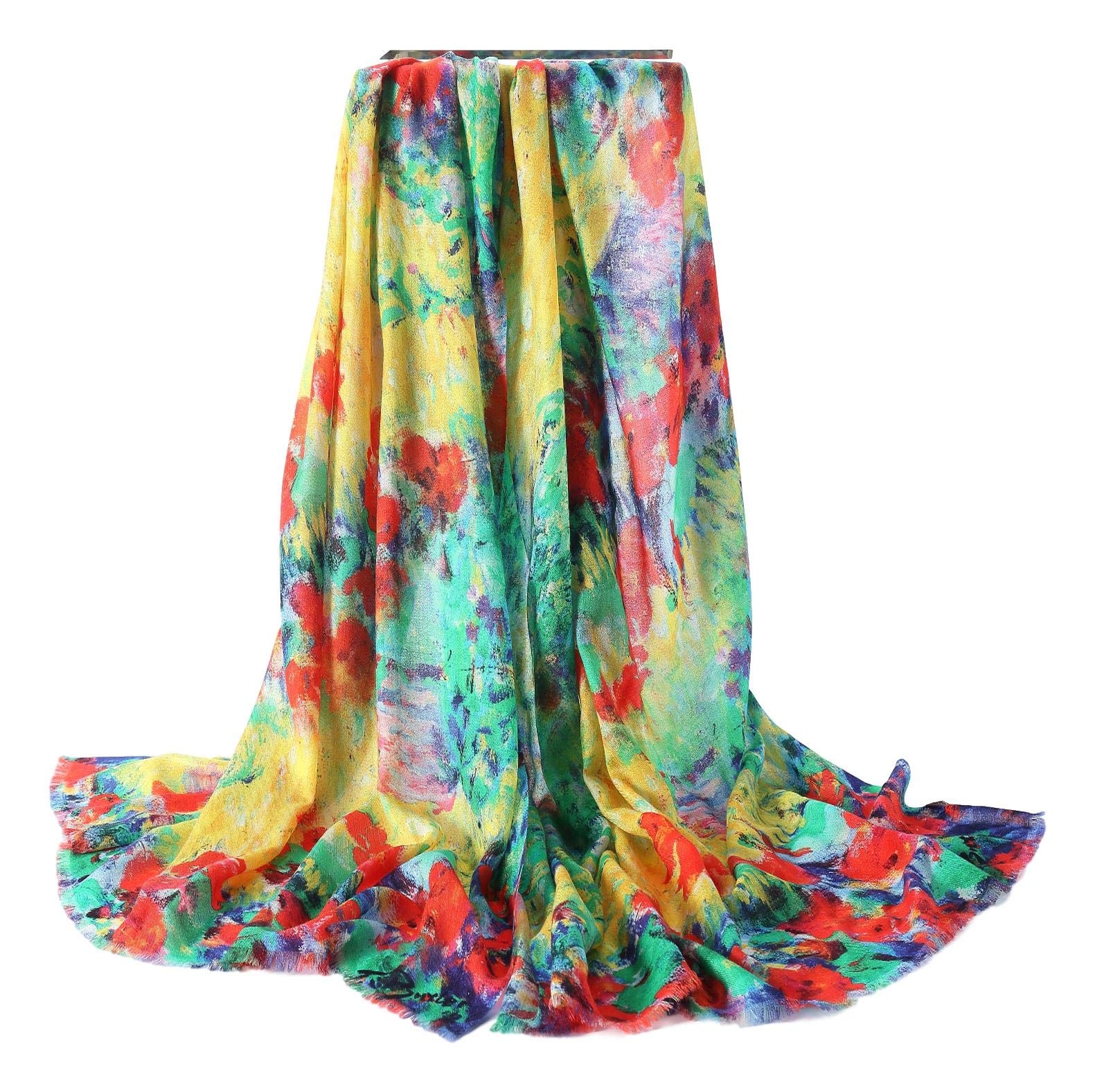 JWSilk Extra Long Extra Wide 100% Cashmere Scarf Wrap - Soft Floral Print Shawl for Women - Perfect for Winter, Travel, and Elegant Outfits