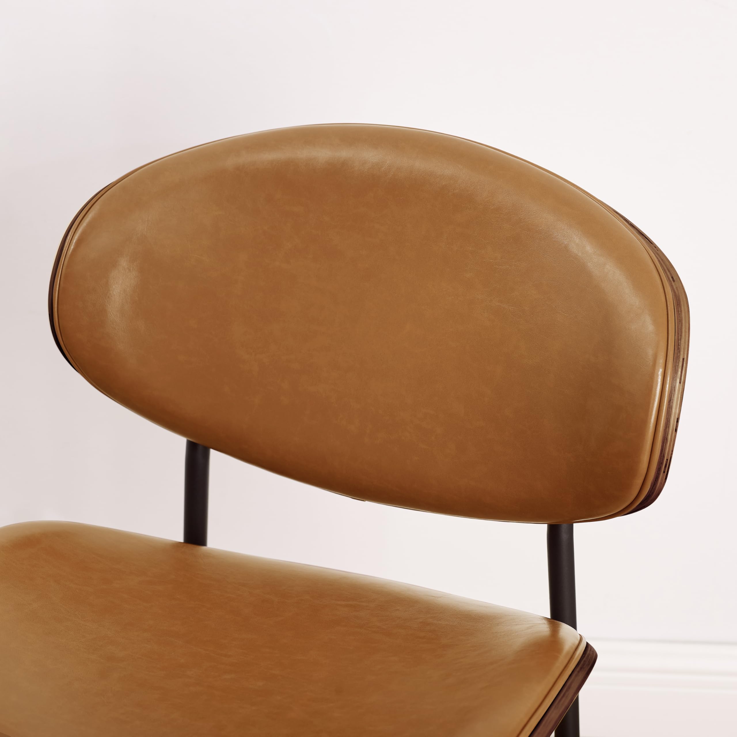 Art Leon Mid Century Modern Dining Chairs Set of 4 - Grey Oak Bentwood with Orange Faux Leather Upholstery & Black Metal Legs - Perfect for Kitchen, Dining Room or Bedroom Accent Chairs