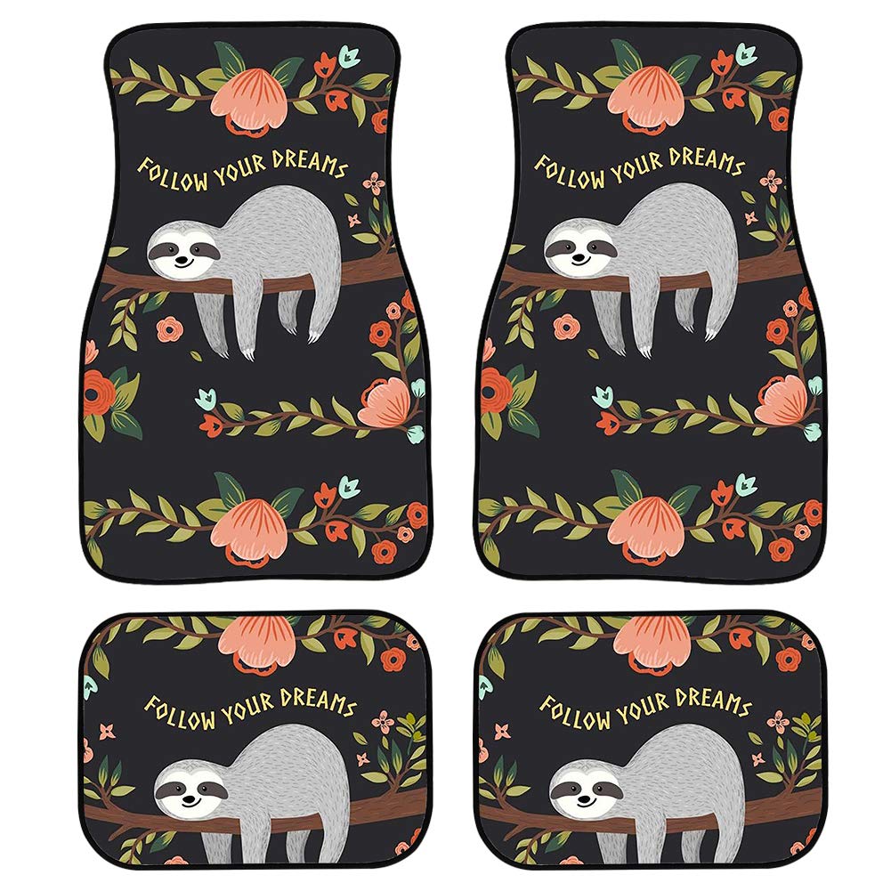 Premium Sloth Print Car Floor Mats - Universal Fit for SUVs, Vans, Sedans & Trucks (Set of 4) | Waterproof & Non-Slip Interior Car Accessories for Everyday Use & Holiday Decorations