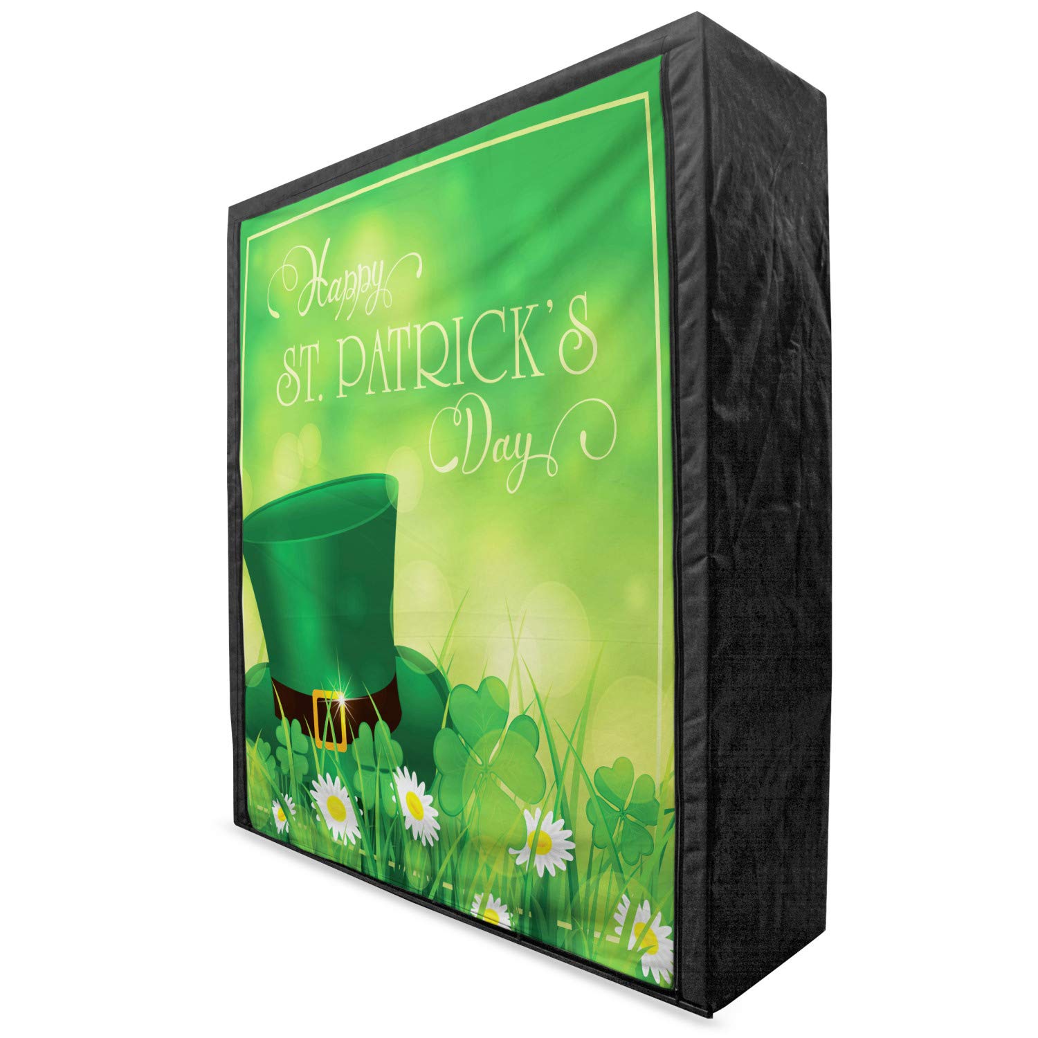 Ambesonne Green Portable Fabric Wardrobe - Happy Greetings Shamrock Daisy & Leprechaun Hat Design - 59 Inch Clothing Organizer with Shelves for Bedroom, Closet & Dorm Storage - Space Saving Wardrobe Closet for Seasonal Clothes & Accessories