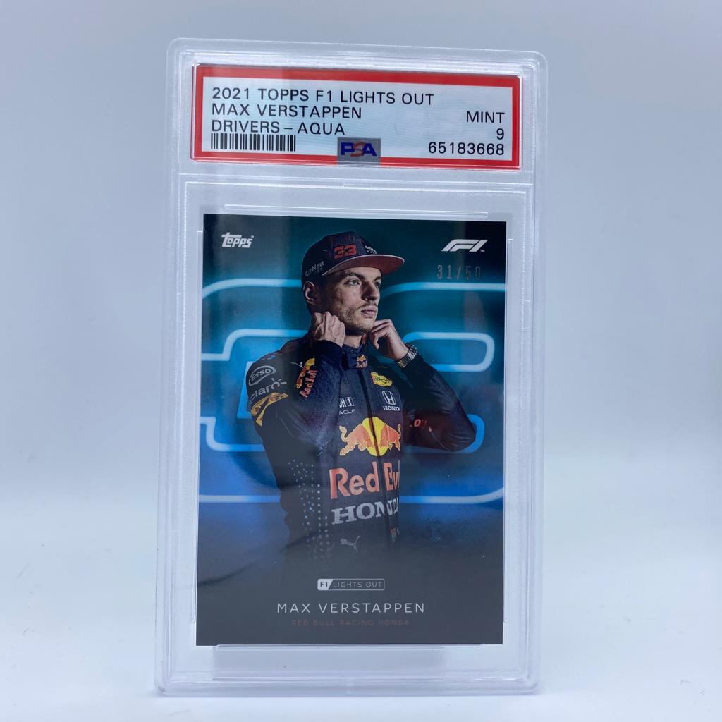 PSA 9 Graded 31/50 Max Verstappen 2021 Topps Chrome Formula 1 F1 Drivers Aqua Parallel Refractor - Rare Collectible for Racing Fans & Sports Card Investors (Perfect for Display, Trading, or Investment Portfolio)