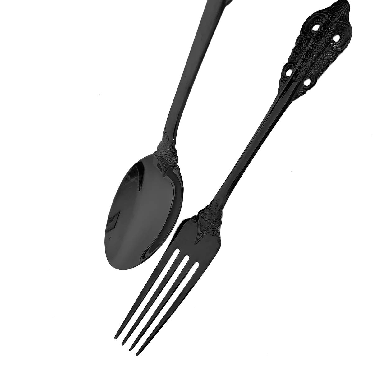 24-Piece Pure Black Kitchen Silverware Set - 304 Stainless Steel Flatware Service for 6, Elegant Dinnerware Cutlery Set with Forks, Spoons & Knives - Round Edge & Mirror Polish - Perfect for Home, Restaurant & Party Dining