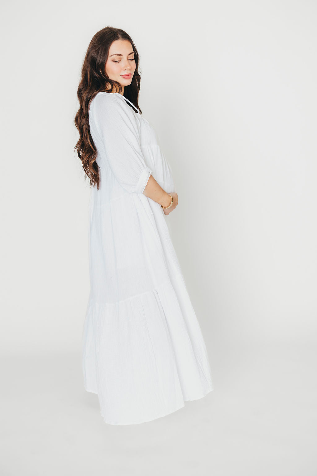 Goddess 100% Cotton Babydoll Maxi Dress - White Maternity Dress for Pregnancy, Bump Friendly, Comfortable & Flowy - Perfect for Maternity Photoshoot, Baby Shower & Summer Vacation
