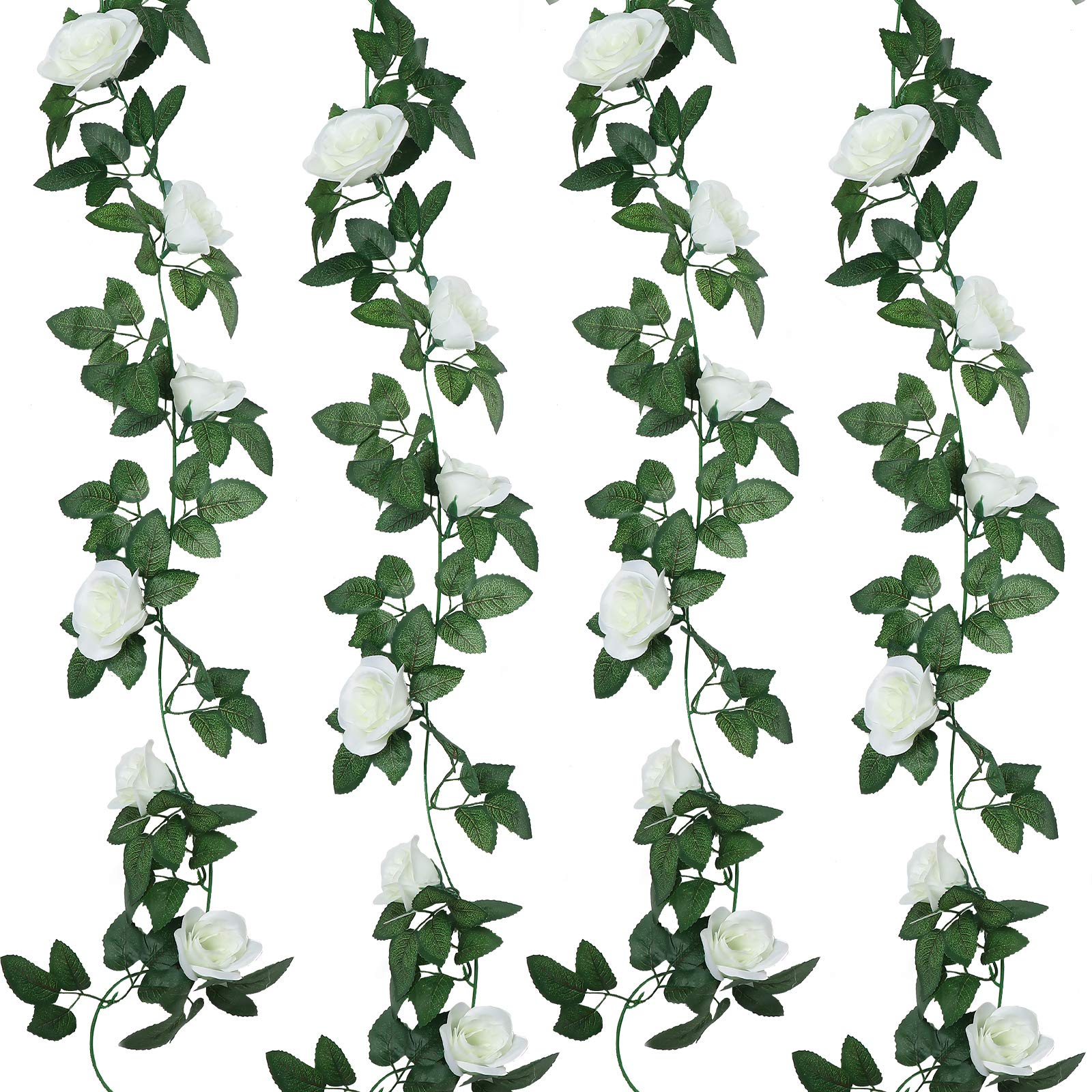 Artificial Rose Garland - 14.4ft White Fake Rose Vine with Leaves (2 Pack) for Wedding Arch, Home Decor, Garden Party, Outdoor Wall Hanging Floral Decorations - Perfect for Ceremonies, Events & Romantic Backdrops
