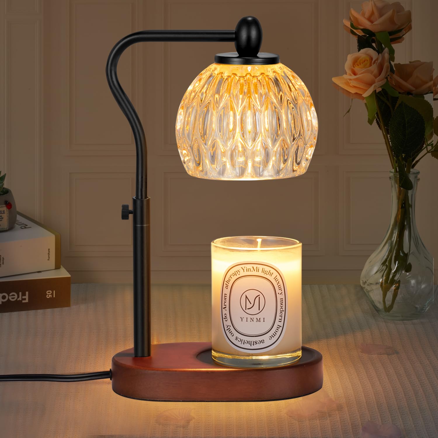 Adjustable Candle Warmer Lamp with Timer & Dimmer - 2 x 50W Bulbs Included - Scented Candle Melter for Home Decor, Aromatherapy & Relaxation - Perfect Mother's Day Gift (Black) - Ideal for Bedroom, Living Room & Spa Settings