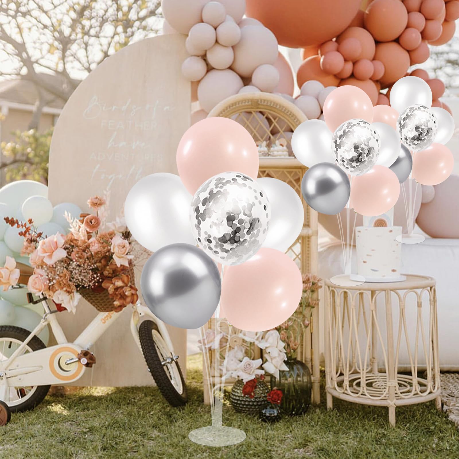 Pink and Silver Balloon Stand Centerpiece - 4-Piece Set for Baby Shower, Wedding, Engagement, Bridal Shower, Anniversary, Mother's Day & Birthday Party Decorations | Elegant Table Decor for Special Celebrations & Events