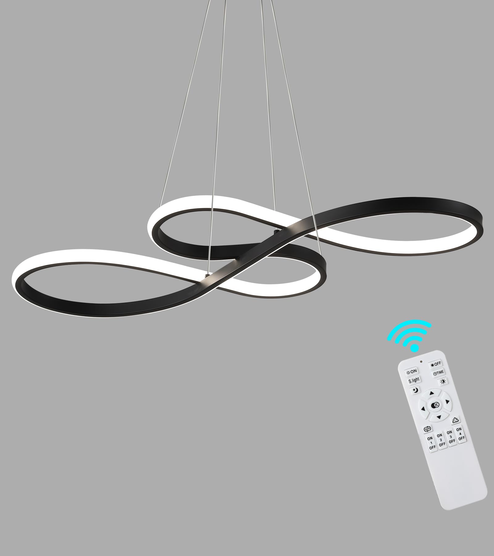 Q&S Modern Black LED Chandelier with Remote Control - Dimmable Dining Room Light Fixture for Living Room, Bar, Game Room, Restaurant, Hotel & Office - Perfect for Romantic Dinners, Entertainment Spaces & Professional Settings (30-inch)