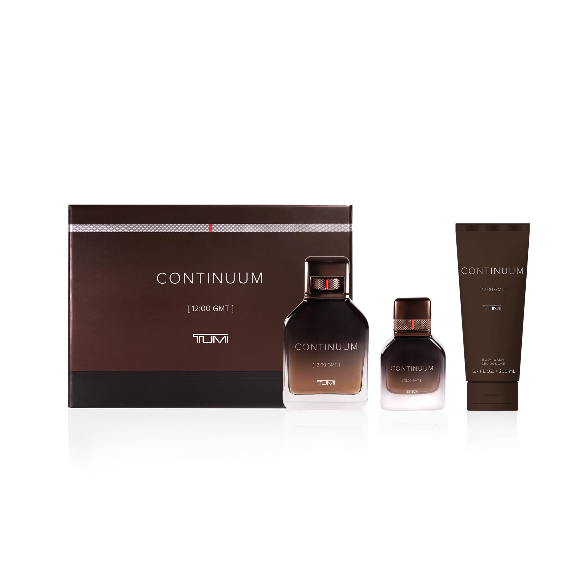 TUMI CONTINUUM Bold Cologne for Men - Smoky Fragrance Eau de Parfum & Body Wash Gift Set (3.4 oz + 1.0 oz + 6.7 oz) - Luxury Scent for Date Night, Office & Special Occasions