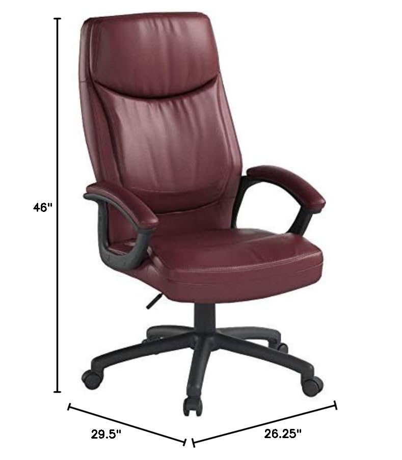 Office Star EC Series Executive Bonded Leather High Back Adjustable Office Chair with Thick Padded Contour Seat & Locking Tilt Control - Burgundy | Ergonomic Desk Chair for Home Office, Conference Room & Executive Workspace