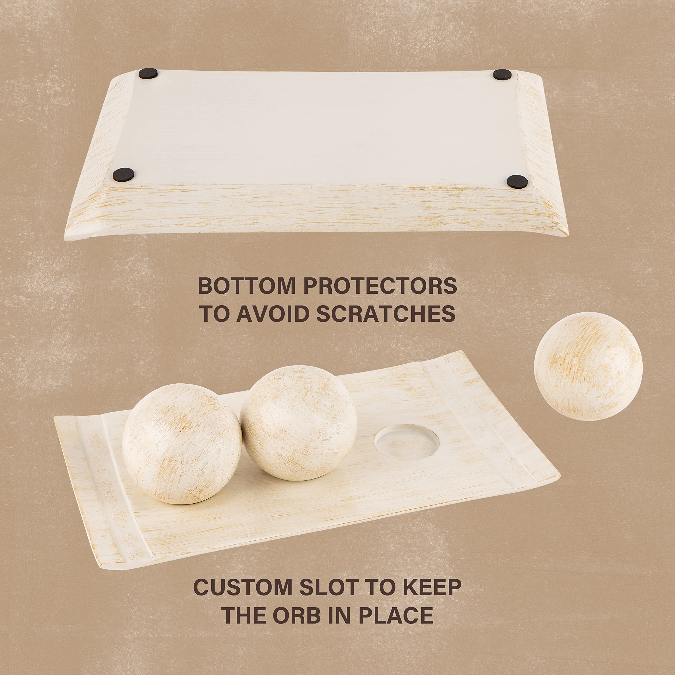 Creative Scents Rustic Luxe Decorative Tray & Orb Set - Modern Farmhouse Centerpiece for Coffee Table, Dining Table Decor - Handcrafted Wooden Bowl with Decorative Balls - Perfect for Living Room, Entryway & Wedding Decor