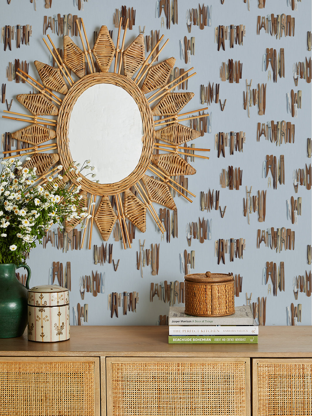 Sarah Jessica Parker 'Laundry Line' Silver Wallpaper - Elegant Peel & Stick Wallpaper for Bedroom, Living Room, and Nursery Decor