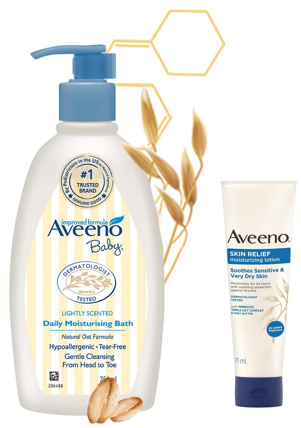 Aveeno Baby Daily Moisturizing Bath Cream for Delicate Skin (12 fl oz) & Aveeno Skin Relief Lotion for Sensitive Skin (2.5 oz) - Gentle Hydration for Newborns, Kids & Adults - Perfect for Dry, Itchy Skin Care & Eczema Relief