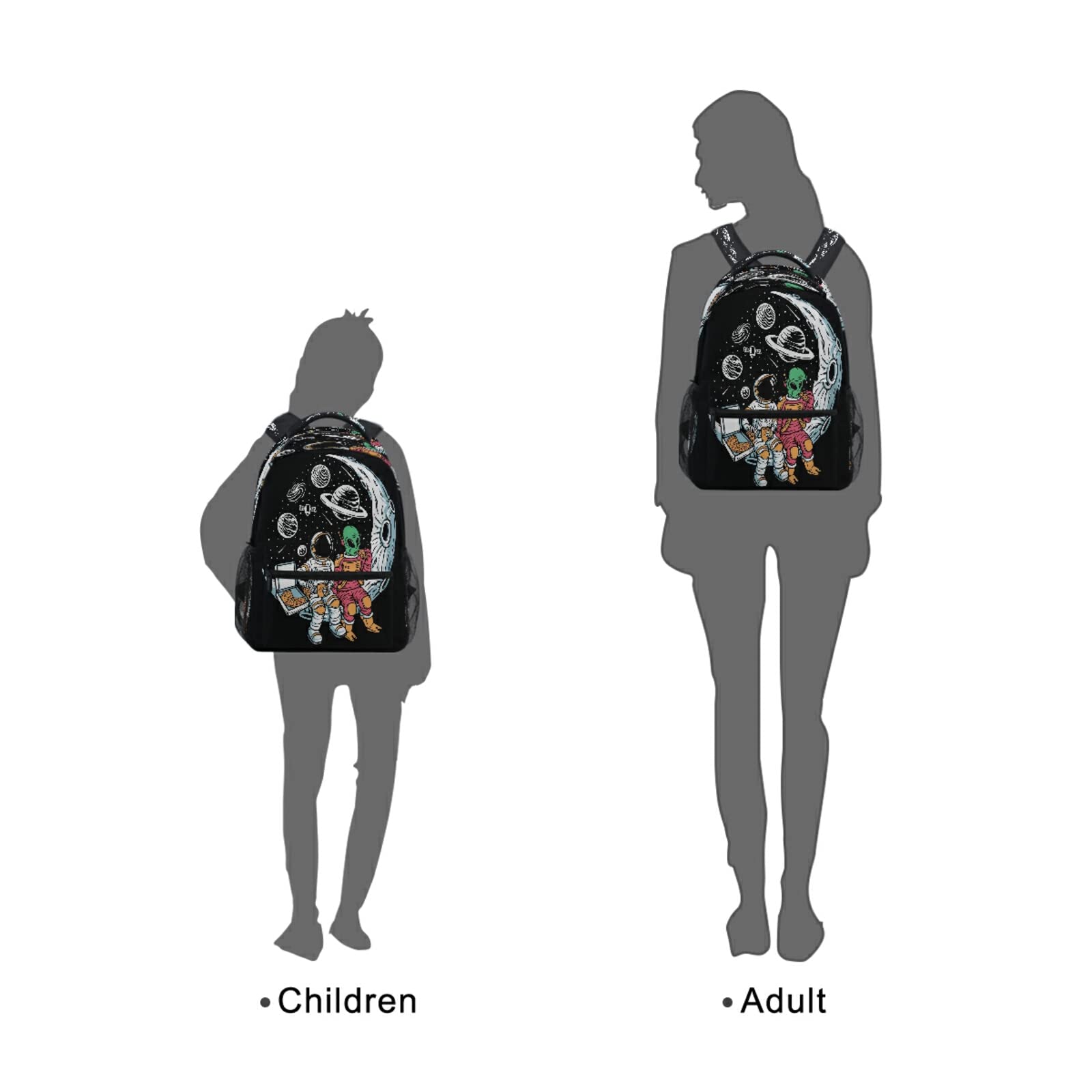Galaxy Astronauts Alien Themed Backpack - 16 Inch Laptop Bag with Double Zipper, Adjustable Shoulder Straps - Perfect for School, Travel & Sports | Casual Daypack for Men & Women