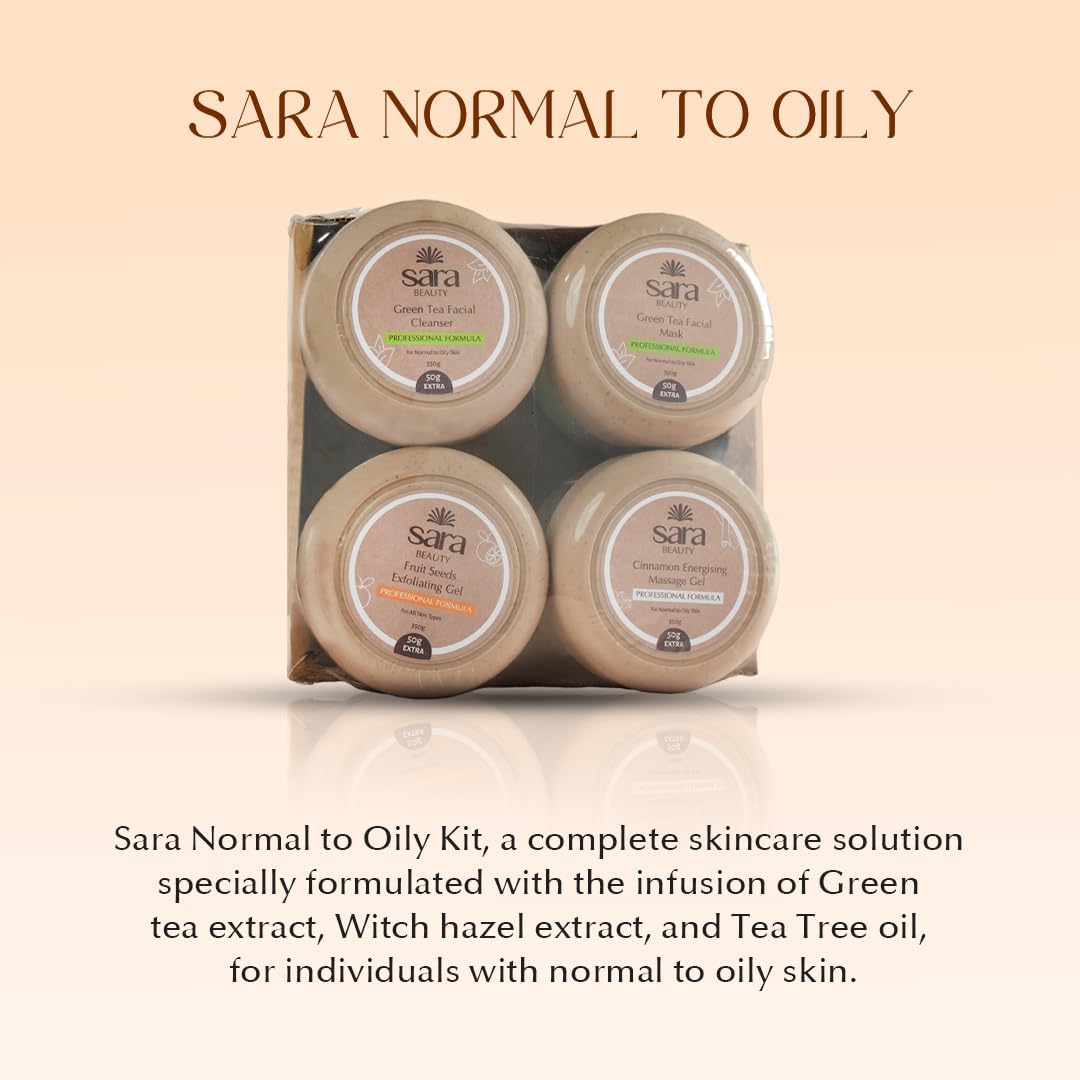 Professional Facial Kit with Green Tea Extract & Tea Tree Oil - All-in-1 Skincare Set (Cleanser, Exfoliating Gel, Mask, Massage Gel) for Normal to Oily Skin - 400g x 4 | Perfect for Deep Cleansing, Acne Treatment & Spa-Like Home Skincare Routine
