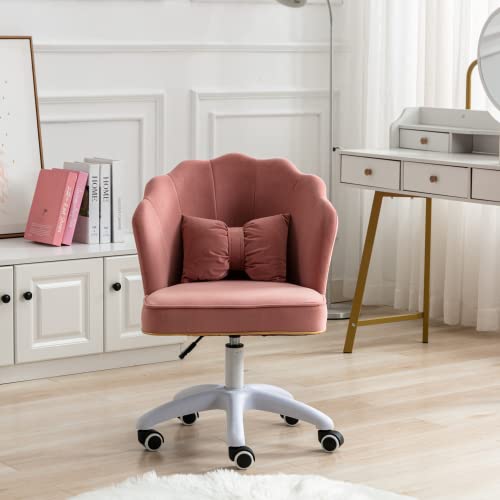 Ergonomic Velvet Swivel Accent Chair - Pink Tufted Home Office Chair for Women, Modern Computer Desk Stool with Comfortable Upholstery - Perfect for Study, Work, and Living Room Decor