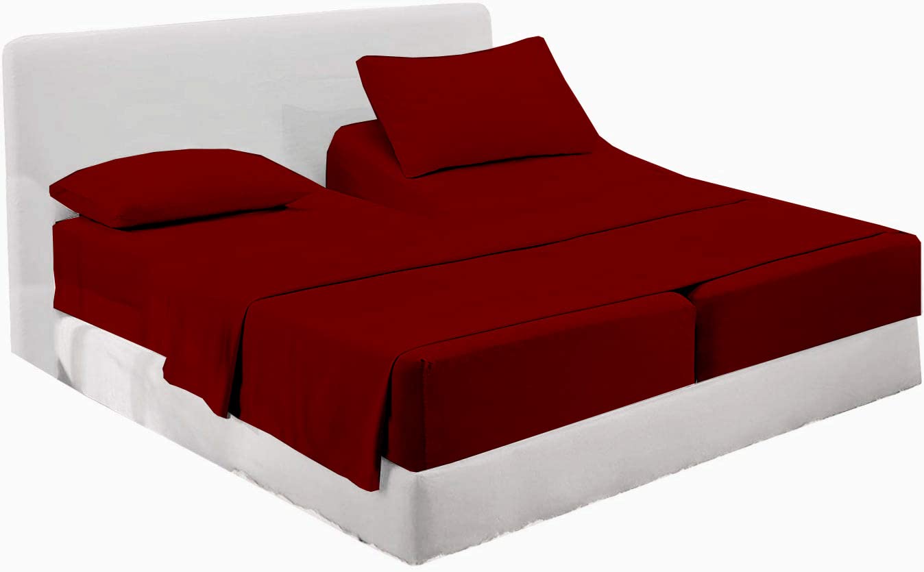 Split Queen Sheet Sets for Adjustable Beds - 2 Twin XL Deep Pocket Fitted Sheets - 100% Cotton - Fits 16