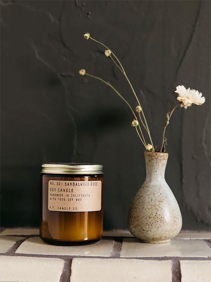 P.F. Candle Co 7.2oz Sandalwood Rose Soy Candle - Handmade Natural Aromatherapy Candle for Home, Office & Relaxation