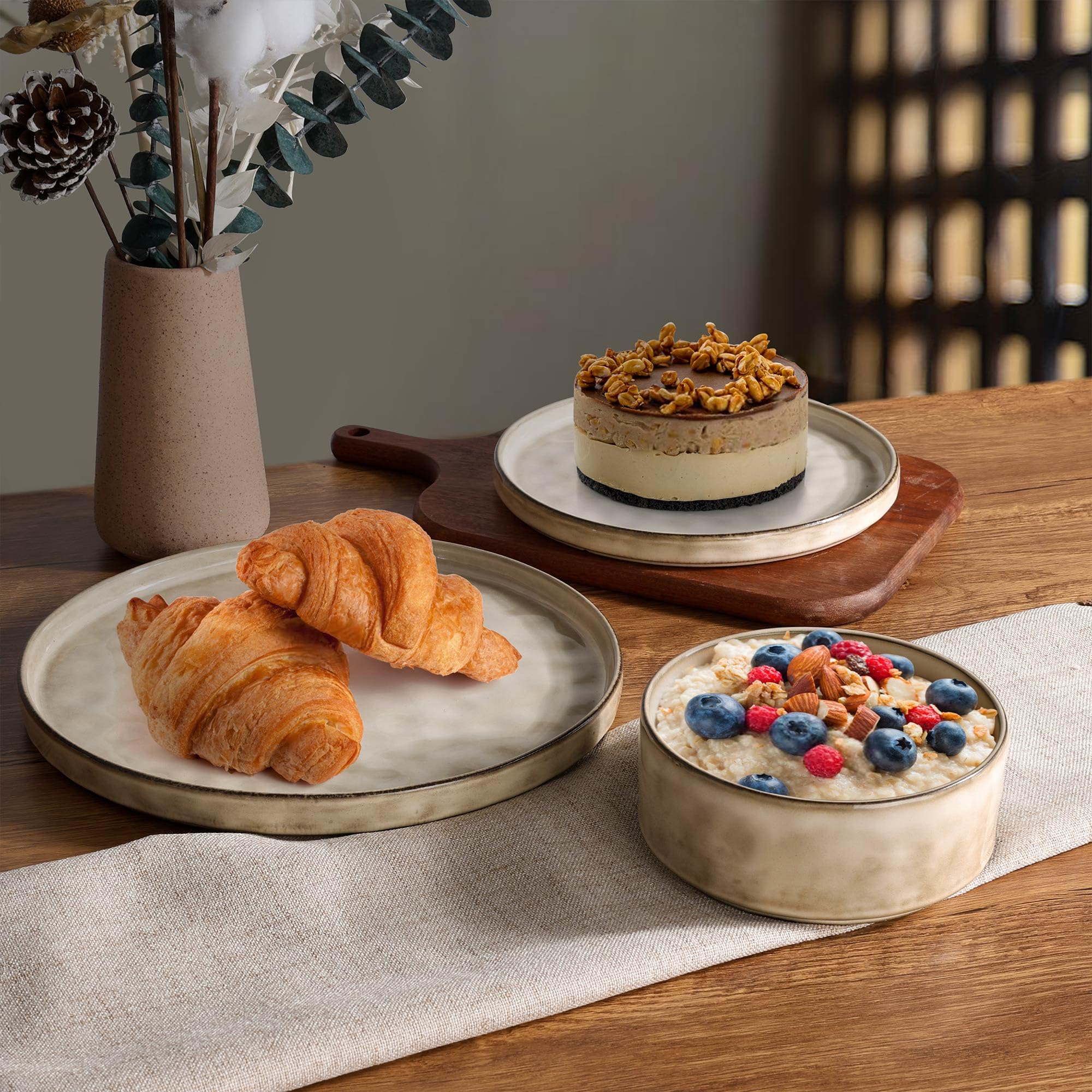 12-Piece Ceramic Dinnerware Set for 4 - Includes Dinner Plates, Salad Plates & Bowls - Microwave & Dishwasher Safe - Sandy Beige - Perfect for Family Meals, Dinner Parties & Everyday Use