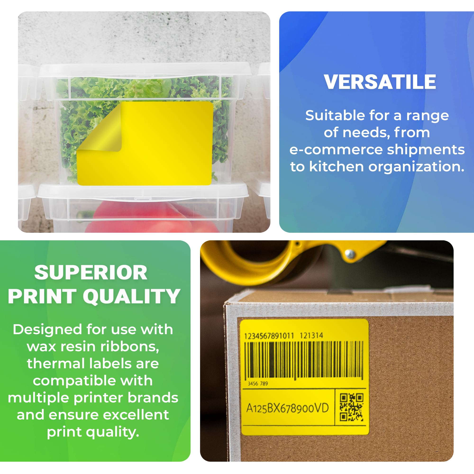 AMZ Yellow Direct Thermal Label Paper, 4 x 6 Inches - 4000 Pack with 1 Inch Core - Self-Seal Thermal Shipping Labels for Barcoding & Shipping | Perfect for E-commerce, Logistics, and Warehouse Labeling