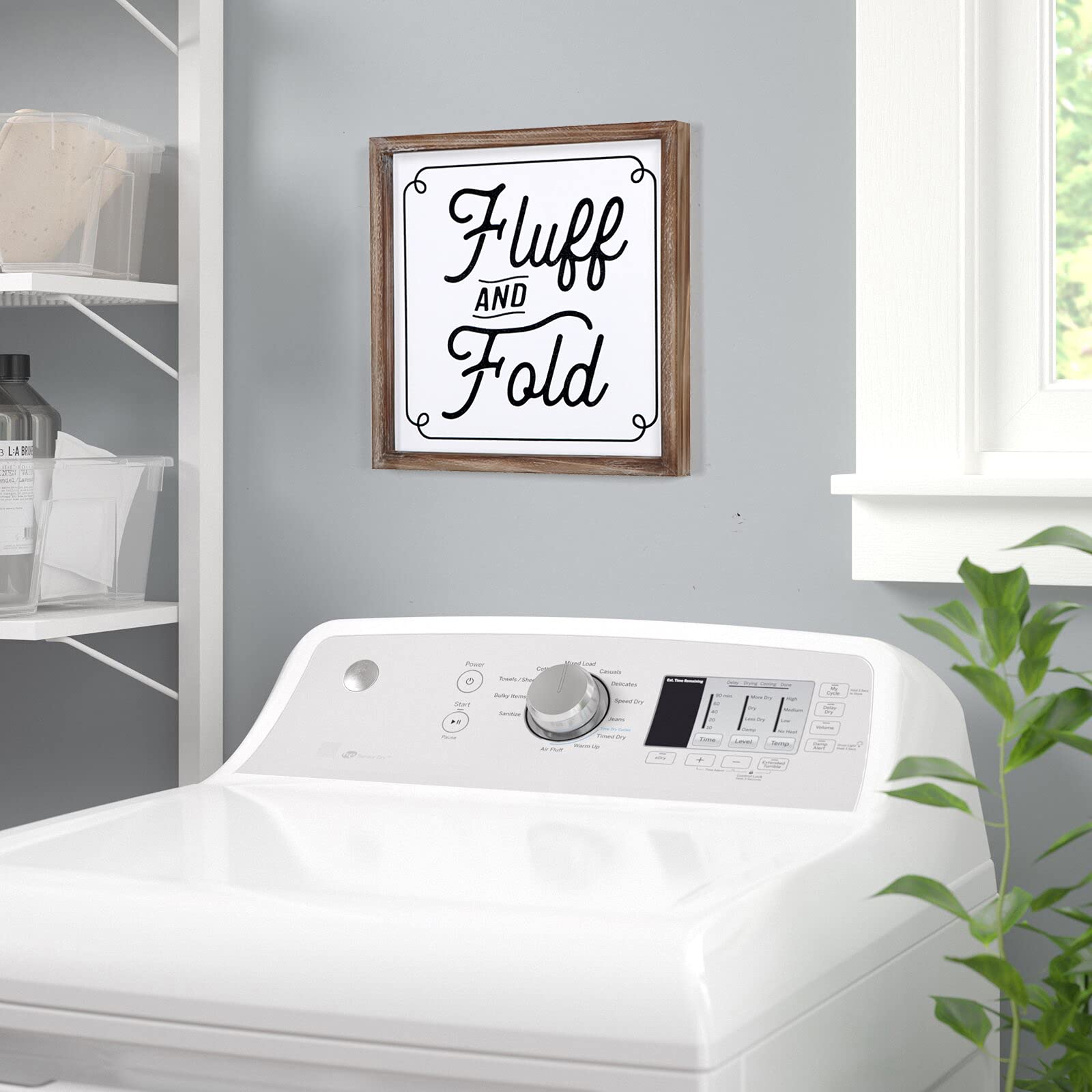Rustic Wood Frame Fluff and Fold Laundry Sign - Modern Farmhouse Wall Hanging Decor for Laundry Room, Shelves & Tabletop | Perfect for Home, Apartment & Laundromat Decor