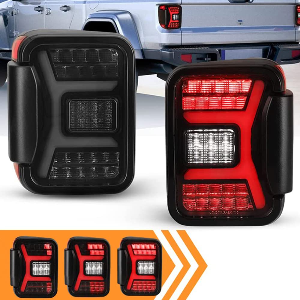 Premium LED Tail Lights Assembly for 2019-2025 Jeep Gladiator JT - Black Housing Smoke Lens with Sequential Turn Signals | Direct Replacement Full LED Rear Lamps | Off-Road & Night Driving Upgrade