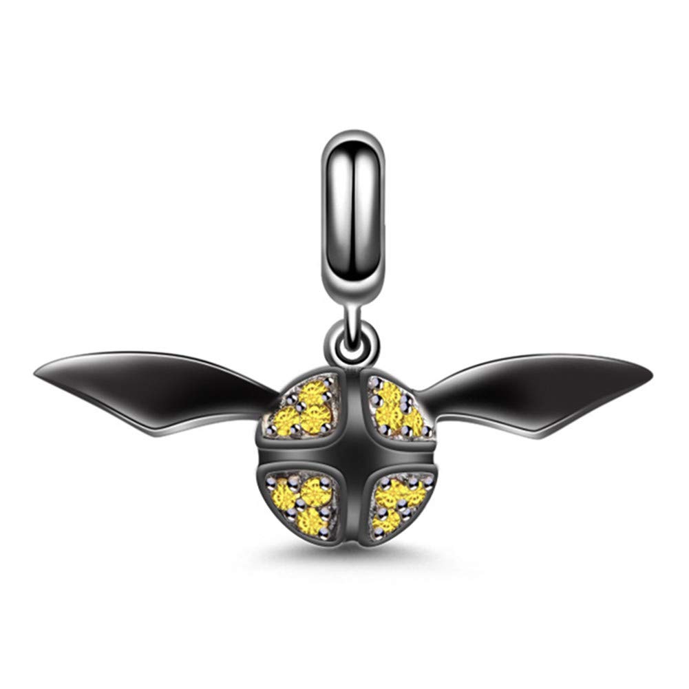 GNOCE 925 Sterling Silver Quidditch Charm Pendant - Let Us Win Black Dangle Charm for Bracelet & Necklace - Perfect for Harry Potter Fans & Movie Lovers - Great Gift for Birthdays, Cosplay & Wizarding World Enthusiasts