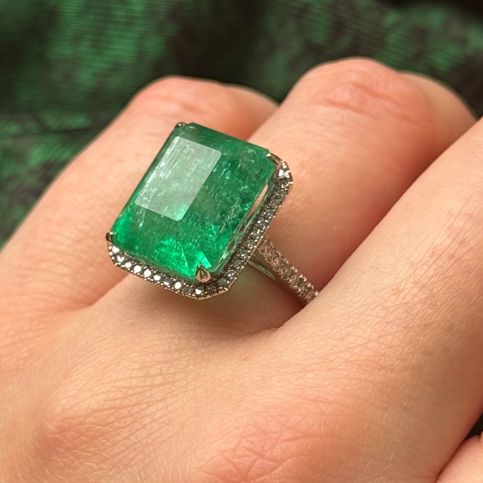 Effy Emerald & Diamond Halo Cocktail Ring - 12.67ct Emerald, 0.30ctw Diamonds - Size 6 - Elegant Evening Wear & Special Occasion Jewelry