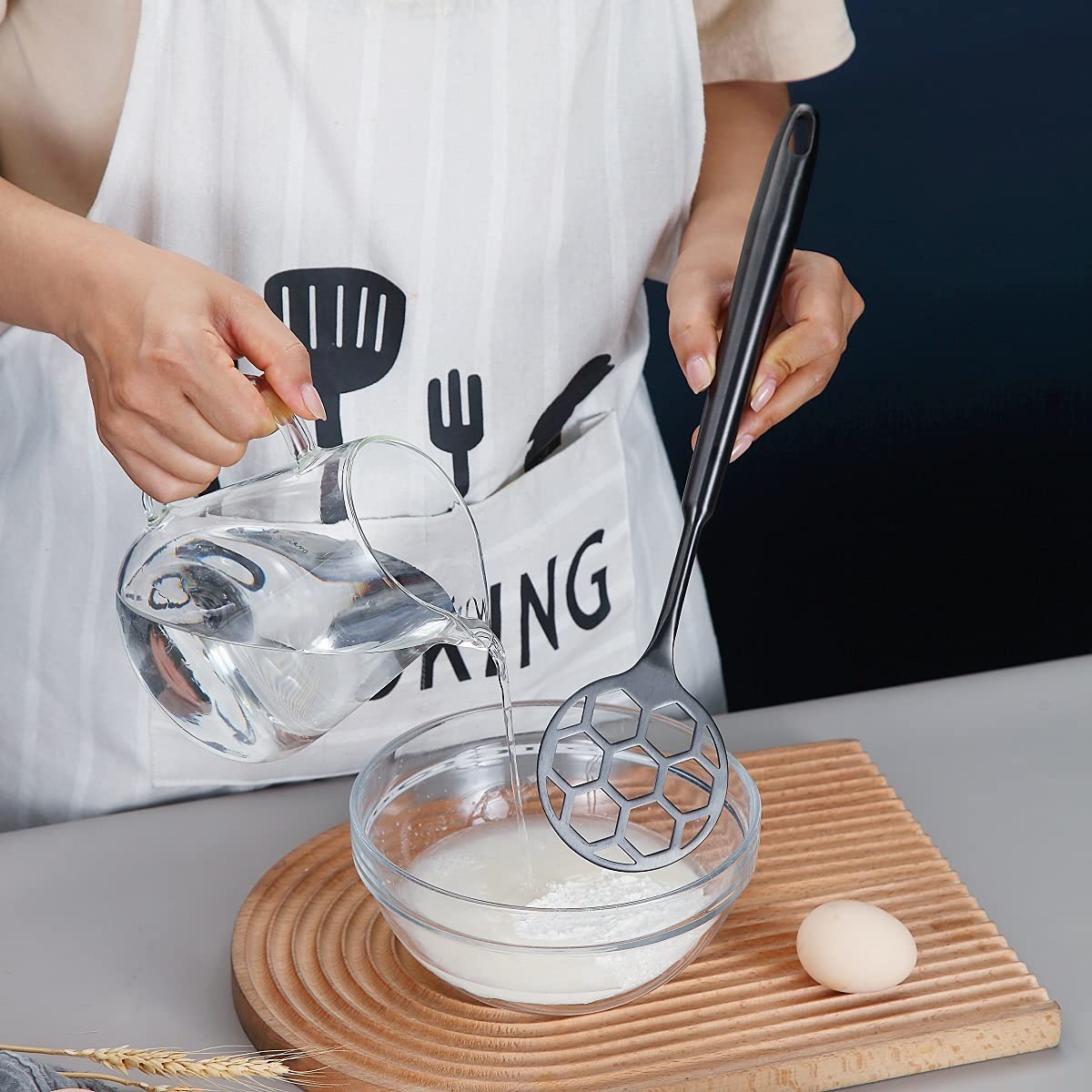 Premium Black Titanium Plated Stainless Steel Dough Whisk - Football Shape Flat Wire Whisk for Baking, Cooking & Mixing | Ergonomic Handle for Comfort & Easy Cleaning | Dishwasher Safe | Perfect for Bread, Pizza Dough & Pastry Making