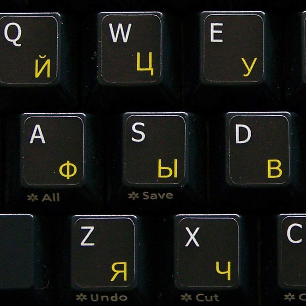 Russian Cyrillic Keyboard Stickers - Black Background English Labels for Laptop, Desktop & Notebook (Perfect for Bilingual Typing & Language Learning)
