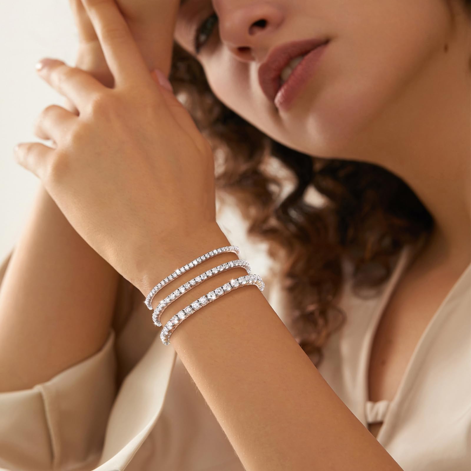 1.52ct-7.76ct Moissanite Tennis Bracelet for Women | 18K White Gold Plated S925 Sterling Silver | D Color VVS1 Round Brilliant Cut Lab Created Diamond Alternative | Adjustable Luxury Jewelry | Perfect for Anniversaries, Weddings & Special Occasions