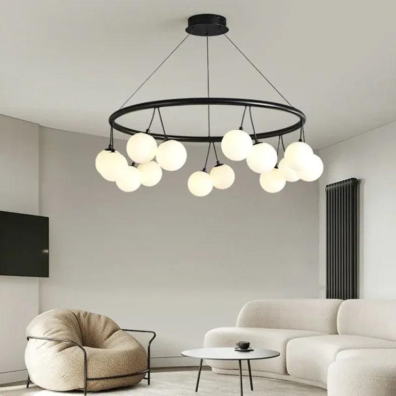 Modern Round Black Chandelier - Elegant Ceiling Light Fixture for Dining Room, Living Room & Bedroom Decor