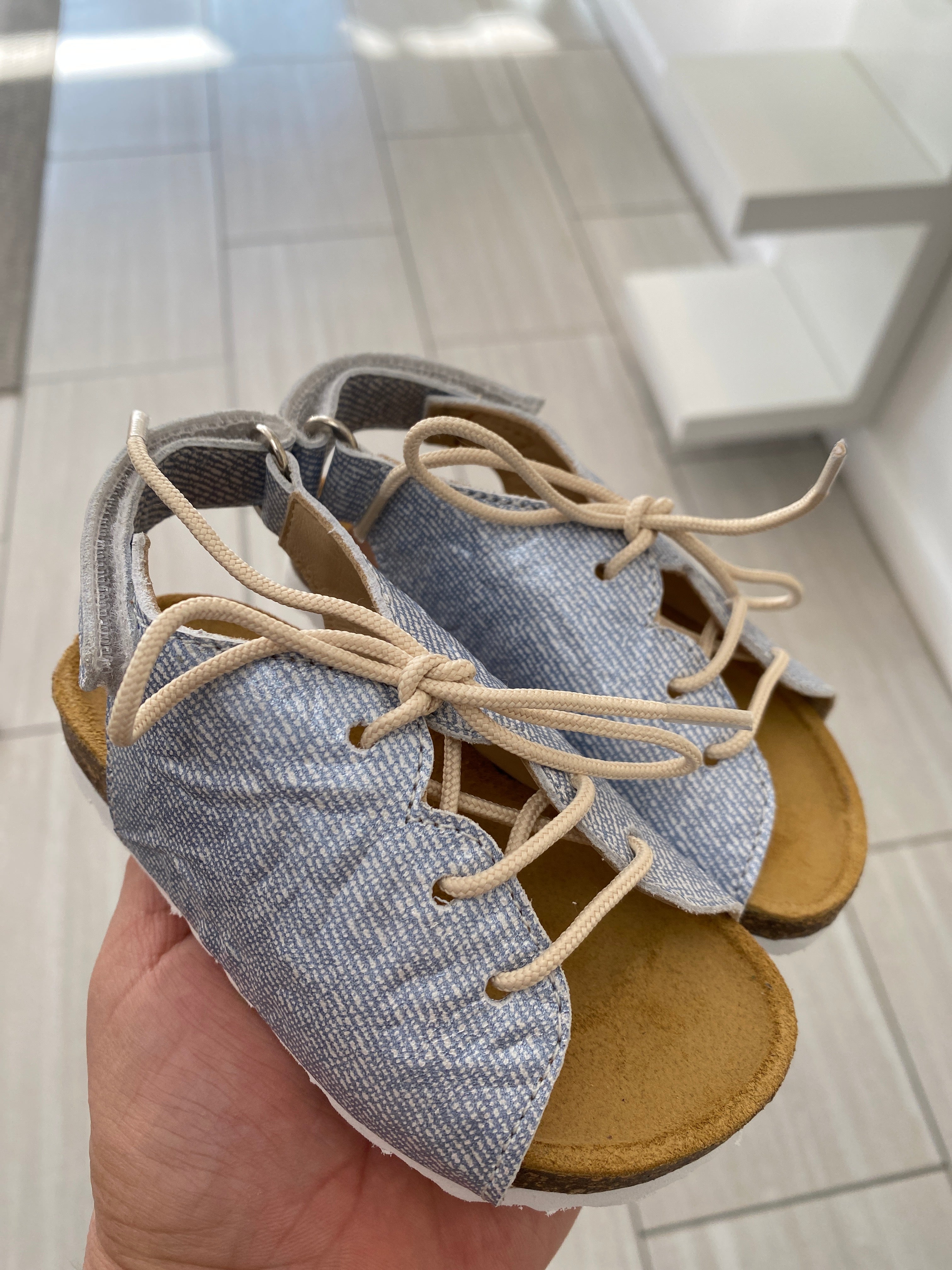 BluBlonc Blue Denim Lace Baby Sandals for Girls - Comfortable & Stylish Infant Shoes for Summer, Beach, and Special Occasions