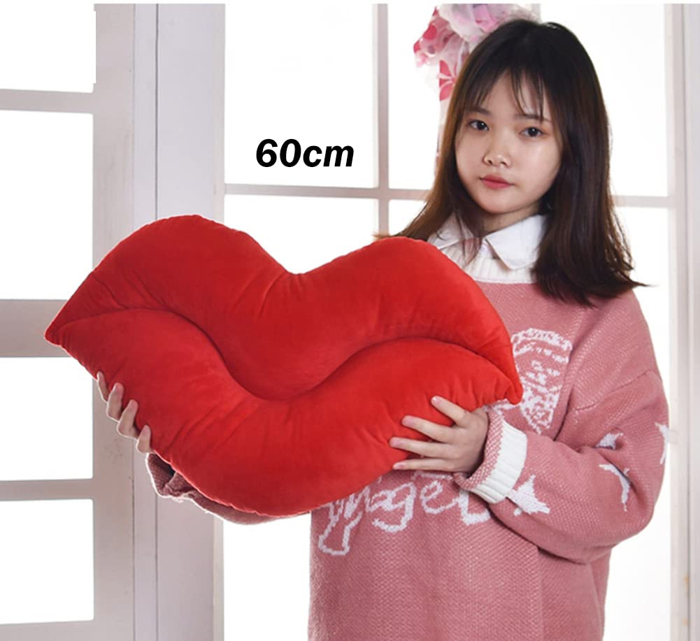Red Velvet Lip Shaped Throw Pillow - Hot Pink Decorative Cushion for Bedroom & Living Room - 50cm Funky Love Pillow - Perfect for Valentine's Day Gifts, Girls' Dorm Decor, and Photo Props