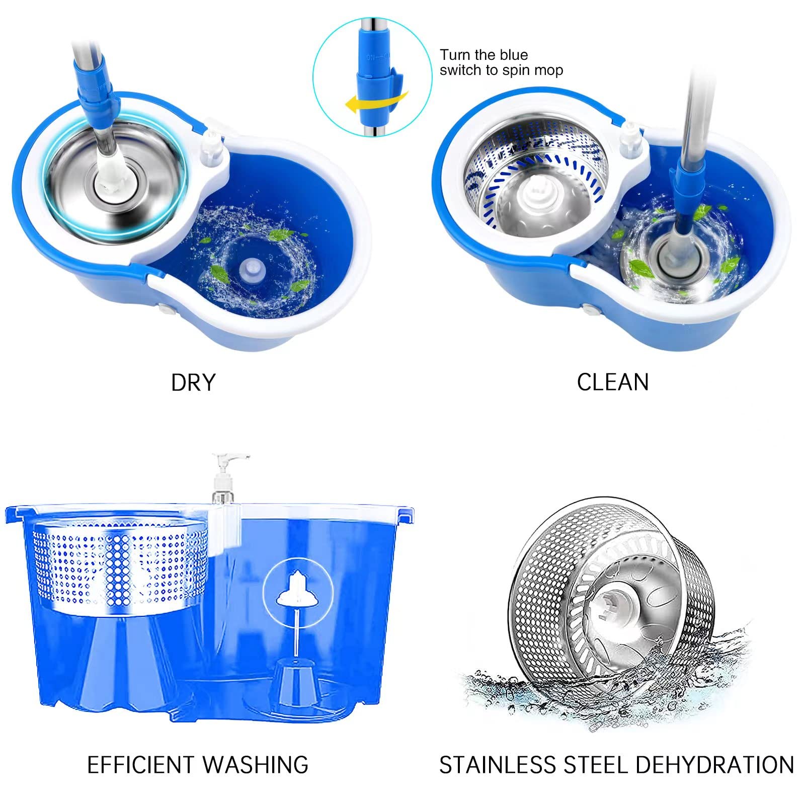 360 Spin Mop Bucket System with 3 Microfiber Replacement Heads & Telescoping Handle - Effortless Floor Cleaning for Hardwood, Tile & Laminate - Perfect for Home, Kitchen & Bathroom Cleaning