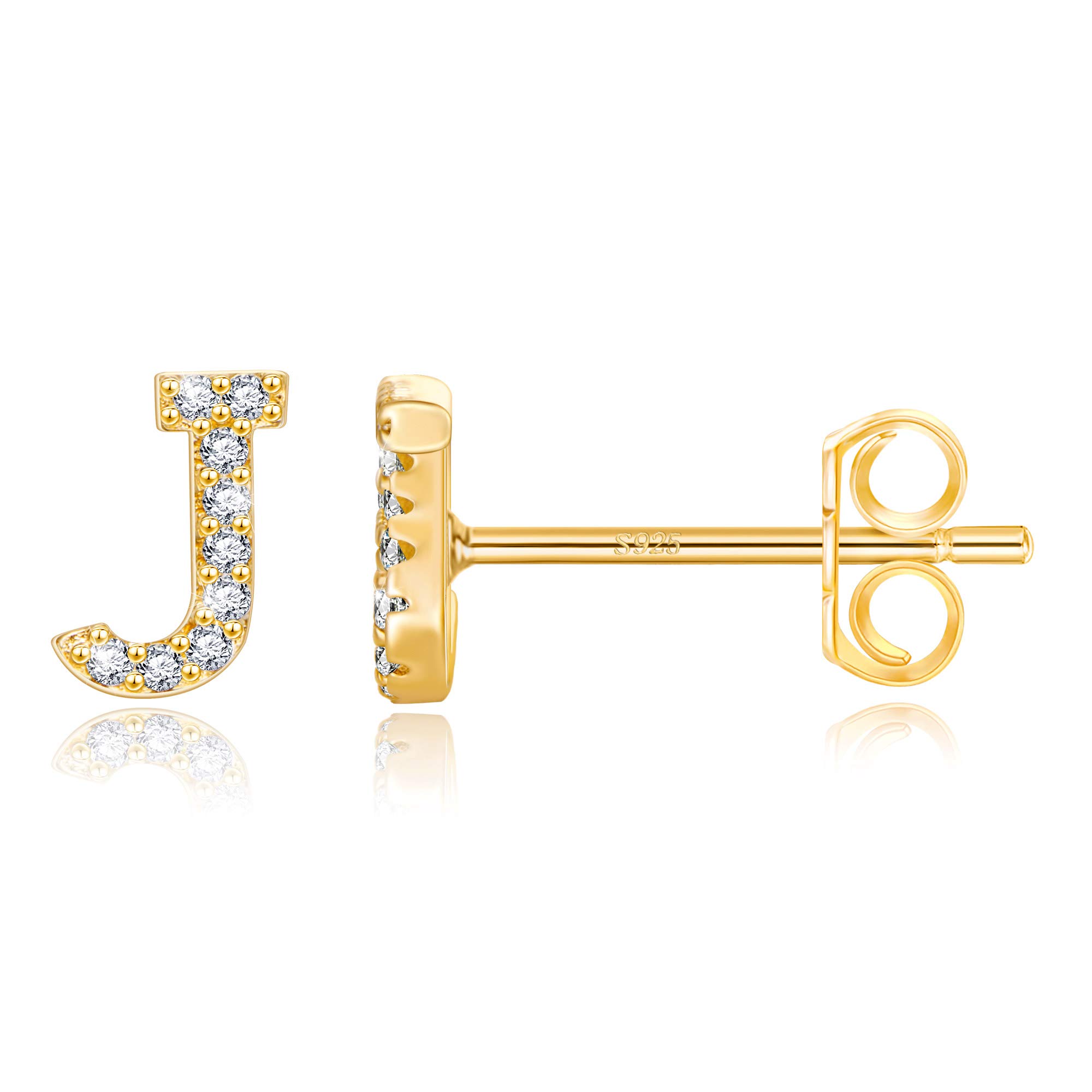 MONOOC Initial Stud Earrings for Women & Girls - S925 Sterling Silver Cubic Zirconia Hypoallergenic Earrings, Personalized Name Letter Jewelry for Birthday Gifts, Everyday Wear & Special Occasions